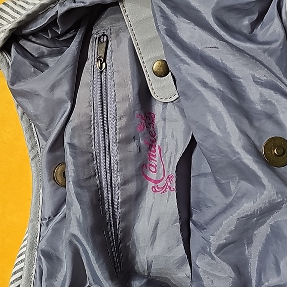 Candie's grey white striped t-shirt fabric purse - Picture 3 of 3